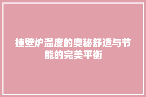 挂壁炉温度的奥秘舒适与节能的完美平衡 家电维修