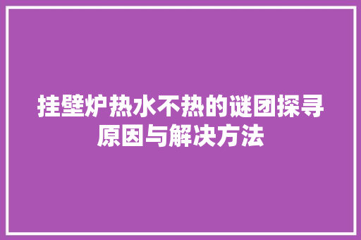 挂壁炉热水不热的谜团探寻原因与解决方法 综合便民