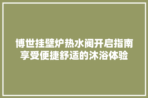 博世挂壁炉热水阀开启指南享受便捷舒适的沐浴体验 墙体维修