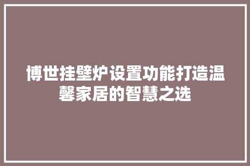 博世挂壁炉设置功能打造温馨家居的智慧之选 家电维修