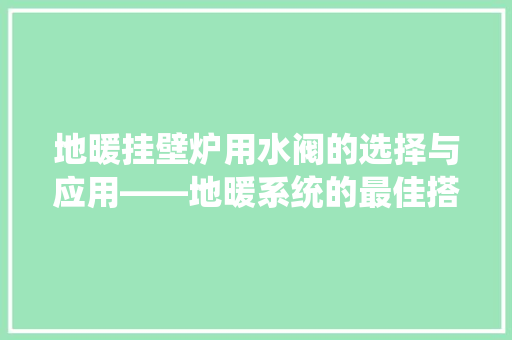 地暖挂壁炉用水阀的选择与应用——地暖系统的最佳搭档 厨房维修