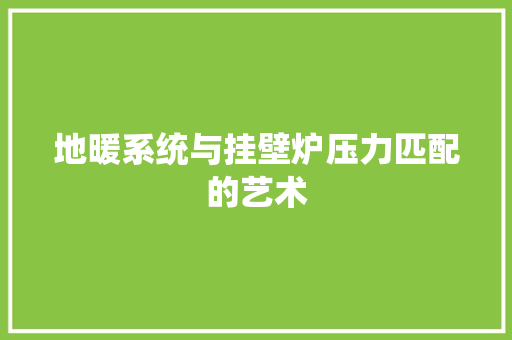 地暖系统与挂壁炉压力匹配的艺术 家电维修