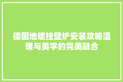 德国地暖挂壁炉安装攻略温暖与美学的完美融合 厨房维修