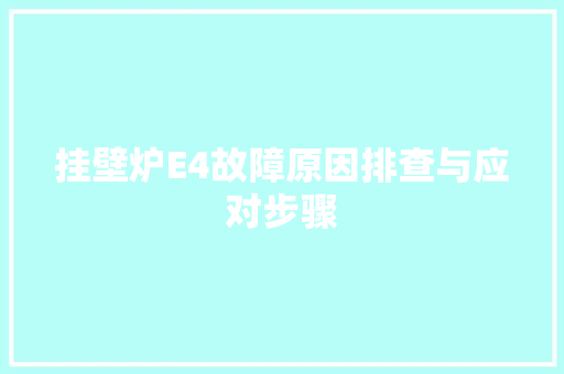 挂壁炉E4故障原因排查与应对步骤 家电维修