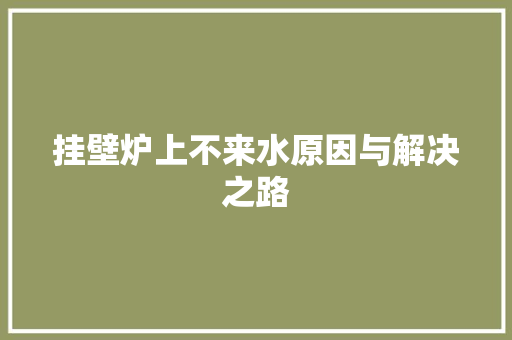 挂壁炉上不来水原因与解决之路 家电维修