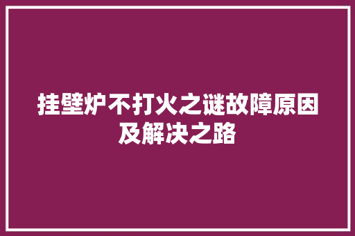 挂壁炉不打火之谜故障原因及解决之路 汽车维修