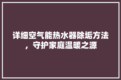 详细空气能热水器除垢方法，守护家庭温暖之源 家电维修