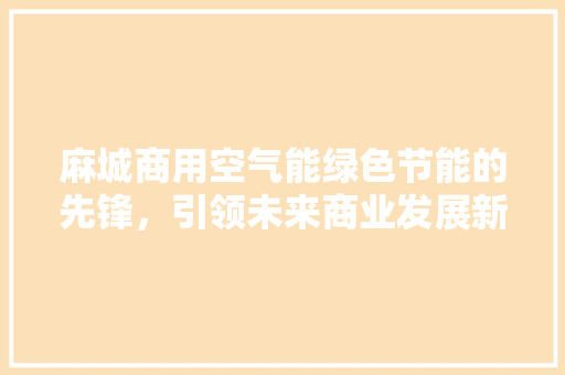 麻城商用空气能绿色节能的先锋，引领未来商业发展新潮流