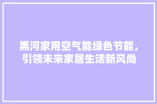 黑河家用空气能绿色节能，引领未来家居生活新风尚