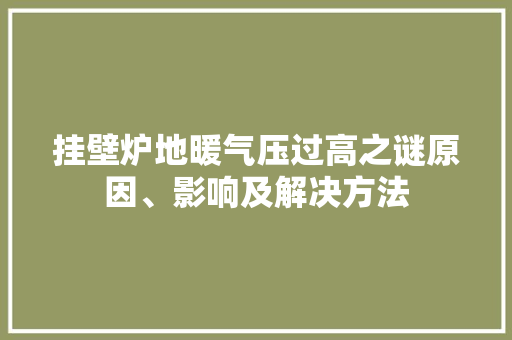挂壁炉地暖气压过高之谜原因、影响及解决方法