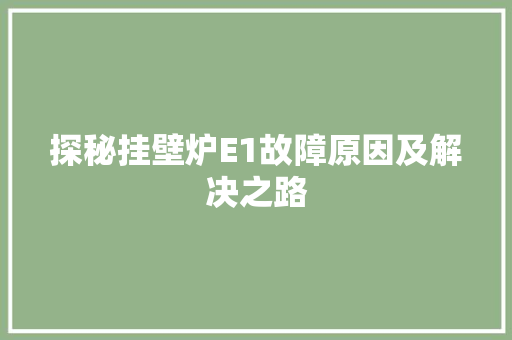 探秘挂壁炉E1故障原因及解决之路