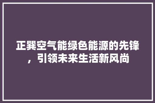 正巽空气能绿色能源的先锋，引领未来生活新风尚
