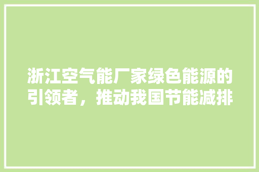 浙江空气能厂家绿色能源的引领者，推动我国节能减排事业