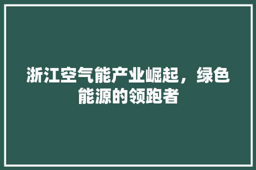 浙江空气能产业崛起，绿色能源的领跑者