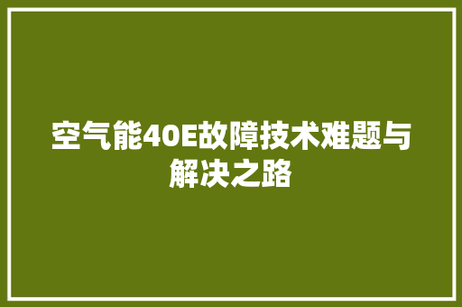 空气能40E故障技术难题与解决之路