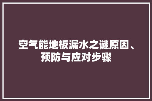 空气能地板漏水之谜原因、预防与应对步骤 厨房维修