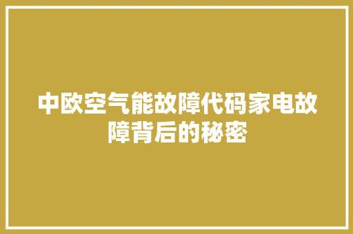 中欧空气能故障代码家电故障背后的秘密 家电维修