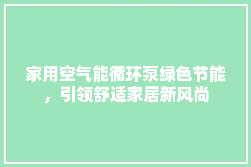 家用空气能循环泵绿色节能，引领舒适家居新风尚 厨房维修