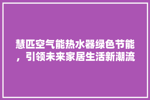 慧匹空气能热水器绿色节能，引领未来家居生活新潮流