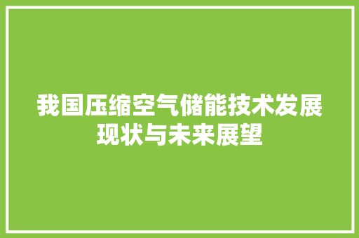 我国压缩空气储能技术发展现状与未来展望