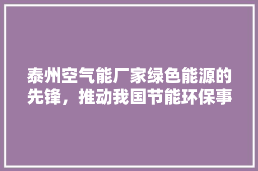 泰州空气能厂家绿色能源的先锋，推动我国节能环保事业蓬勃发展