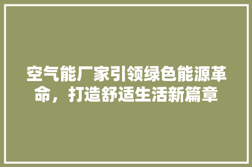 空气能厂家引领绿色能源革命，打造舒适生活新篇章