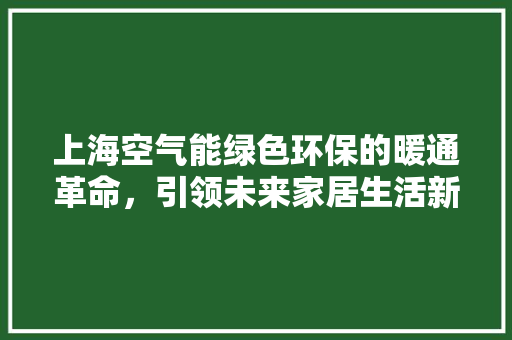 上海空气能绿色环保的暖通革命，引领未来家居生活新风尚