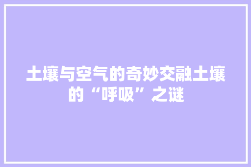 土壤与空气的奇妙交融土壤的“呼吸”之谜