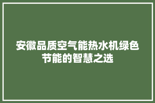 安徽品质空气能热水机绿色节能的智慧之选