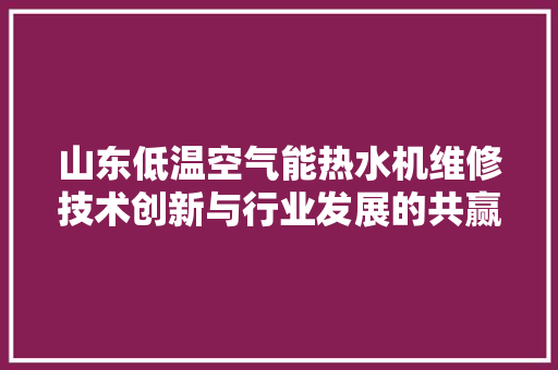 山东低温空气能热水机维修技术创新与行业发展的共赢之路