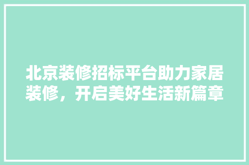 北京装修招标平台助力家居装修，开启美好生活新篇章 北京装修招标平台助力家居装修，开启美好生活新篇章 厨房维修