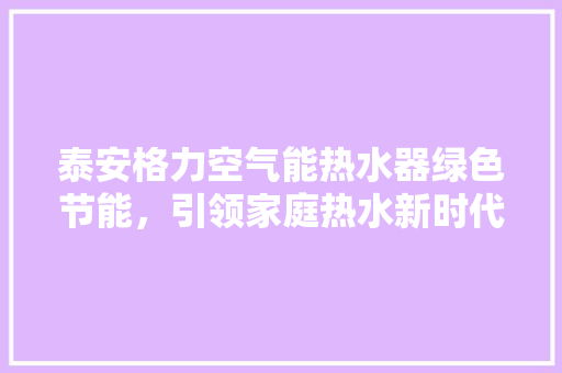 泰安格力空气能热水器绿色节能，引领家庭热水新时代