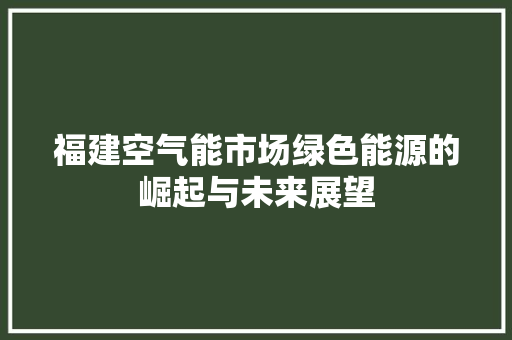 福建空气能市场绿色能源的崛起与未来展望