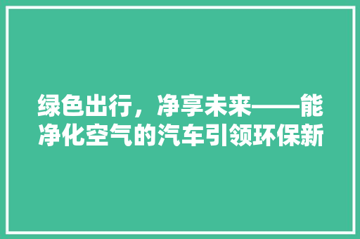 绿色出行，净享未来——能净化空气的汽车引领环保新风尚