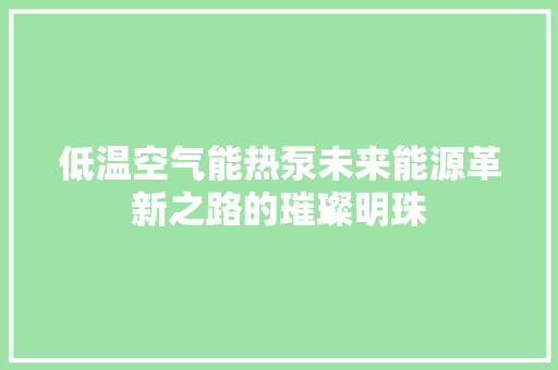 低温空气能热泵未来能源革新之路的璀璨明珠