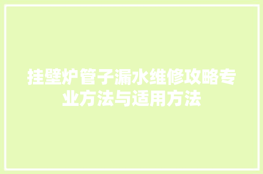 挂壁炉管子漏水维修攻略专业方法与适用方法