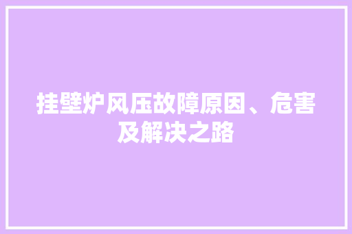 挂壁炉风压故障原因、危害及解决之路