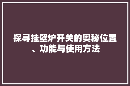 探寻挂壁炉开关的奥秘位置、功能与使用方法