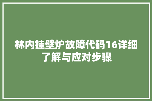 林内挂壁炉故障代码16详细了解与应对步骤