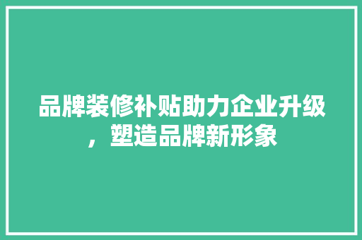 品牌装修补贴助力企业升级，塑造品牌新形象 品牌装修补贴助力企业升级，塑造品牌新形象 墙体维修