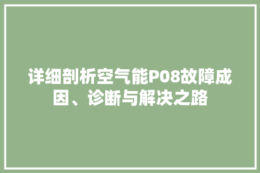 详细剖析空气能P08故障成因、诊断与解决之路 厨房维修