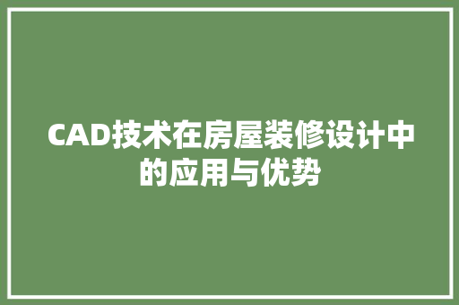 CAD技术在房屋装修设计中的应用与优势 CAD技术在房屋装修设计中的应用与优势 厨房维修