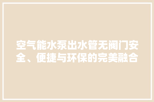 空气能水泵出水管无阀门安全、便捷与环保的完美融合 综合便民