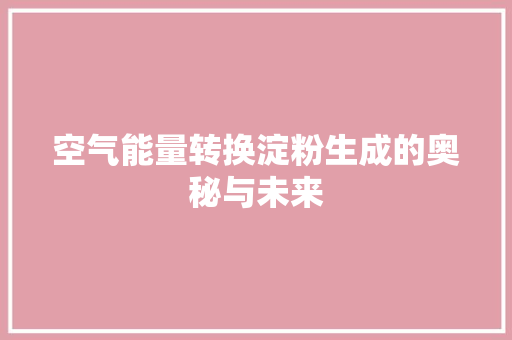 空气能量转换淀粉生成的奥秘与未来 综合便民
