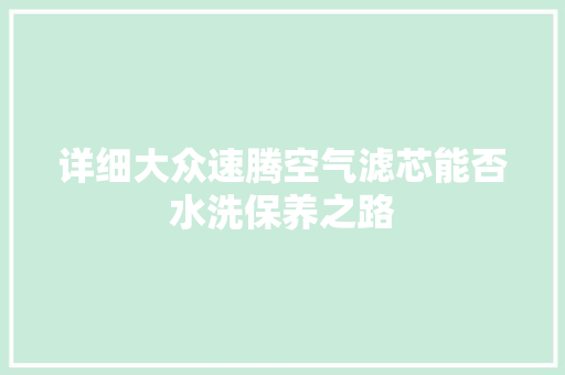 详细大众速腾空气滤芯能否水洗保养之路