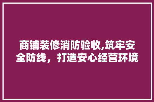 商铺装修消防验收,筑牢安全防线，打造安心经营环境 商铺装修消防验收,筑牢安全防线，打造安心经营环境 厨房维修