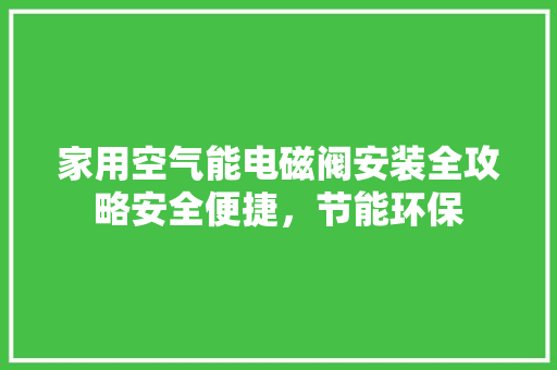 家用空气能电磁阀安装全攻略安全便捷，节能环保 厨房维修