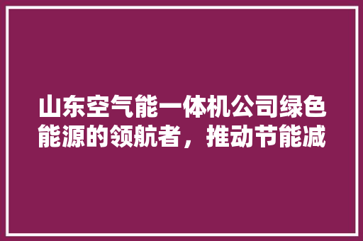 山东空气能一体机公司绿色能源的领航者，推动节能减排新篇章