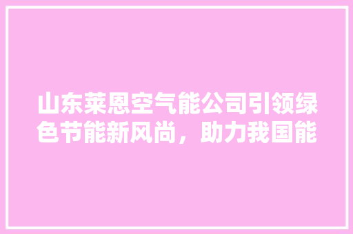 山东莱恩空气能公司引领绿色节能新风尚，助力我国能源转型