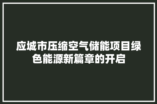 应城市压缩空气储能项目绿色能源新篇章的开启